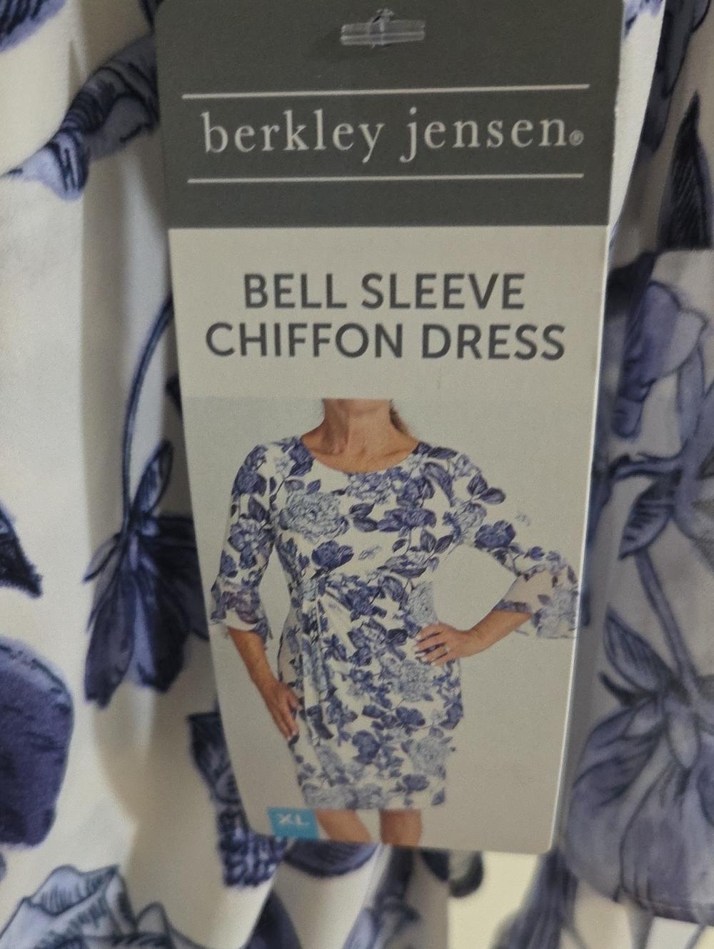 Berkley Jensen Blue Floral Bell Sleeve Chiffon Dress